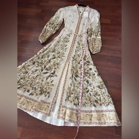 NWT Zimmermann Golden Floral Long Sleeve Buttons Linen Dress 0 US4 - Picture 7 of 17